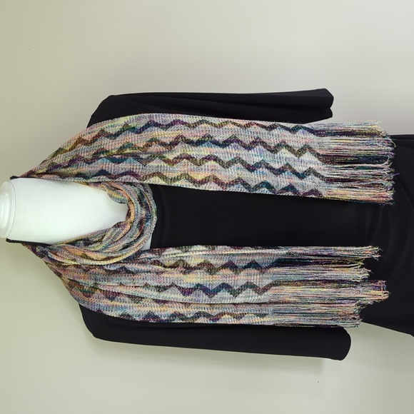 Chevron Zig Zag Fringe Soft Scarf Yellow Purple Multi - Picture 1 of 10